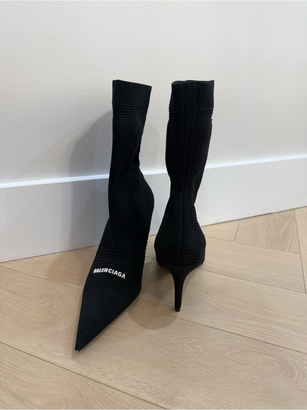 Balenciaga Black Knife Sock Booties - Pointed Toe Stiletto - Picture 4 of 10